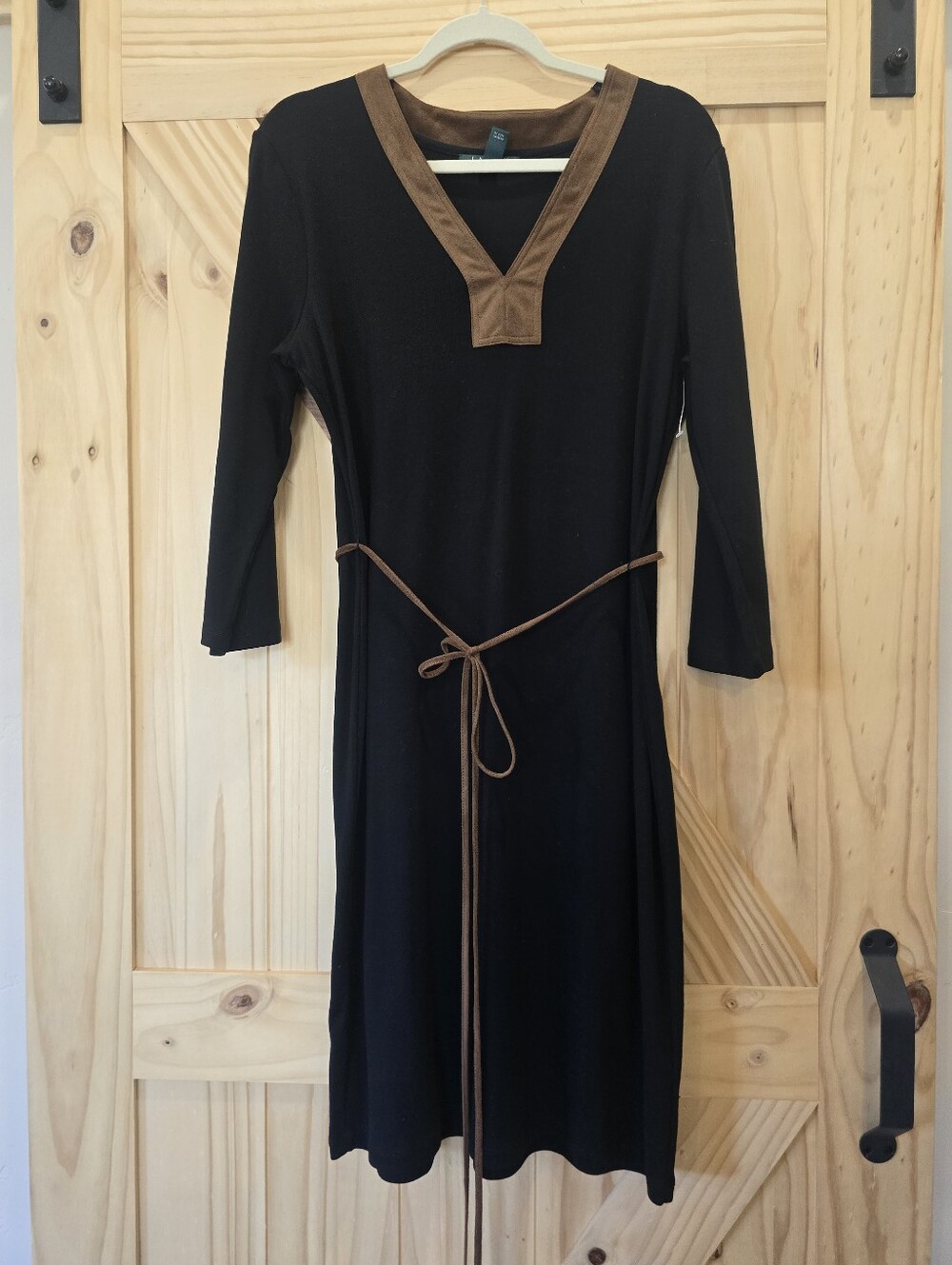Ralph Lauren Black Midi Dress with Brown Trim